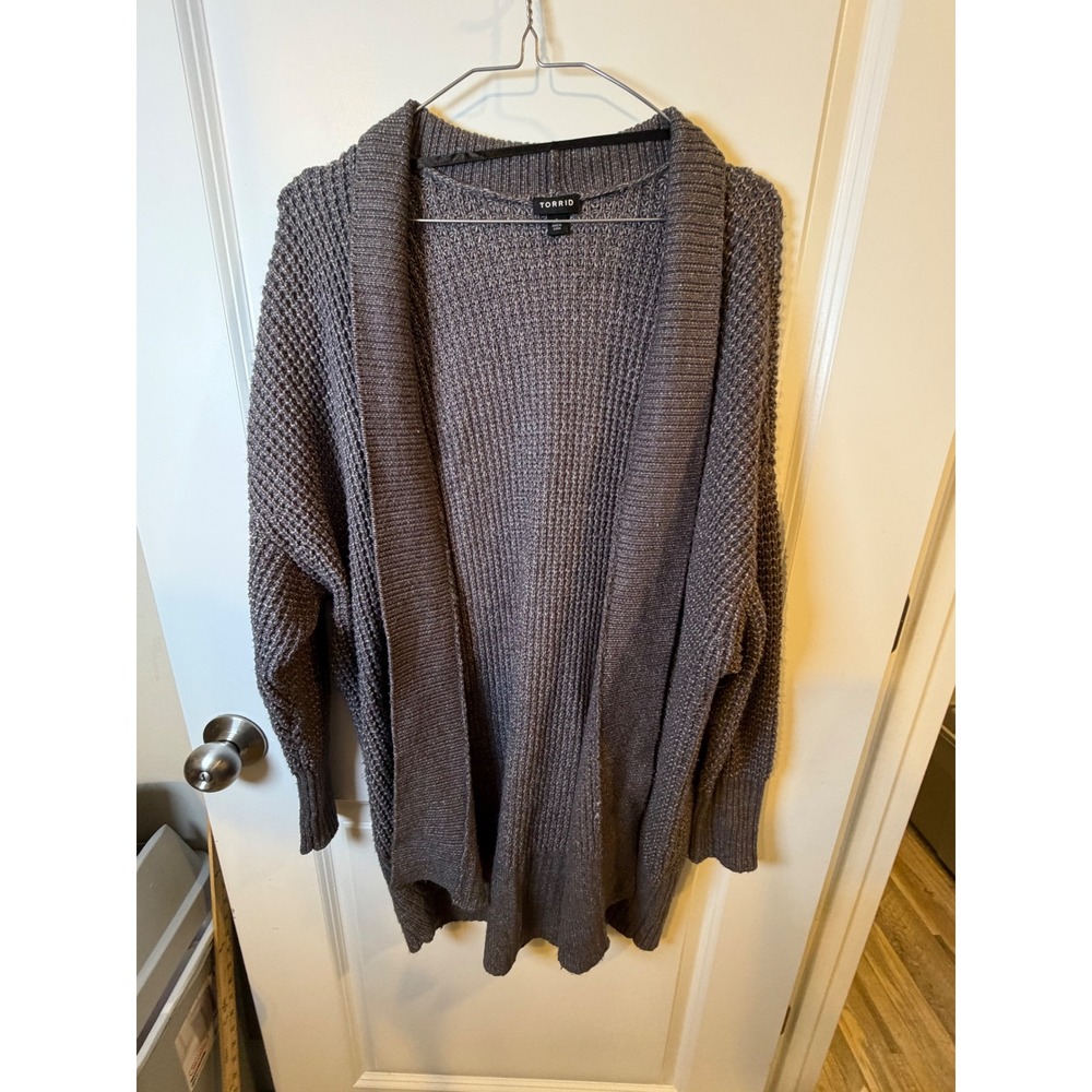 Torrid Womens Cardigan Chunky Waffle Knit Grey 2